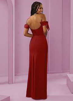 Barbie ♥ Azazie Robes de demoiselle d'honneur Robe Fourreau Convertible en Satin extensible Épaule décolletée Grenade image7