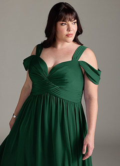 Azazie Lianne Jurken voor bruidsmeisjes Jurk van Stretch Satijn met A-Lijn Off the Shoulder Donkergroen image14