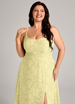 Azazie Moira Bridesmaid Dresses Lemon Sorbet A-Line Side Slit Floral Burnout Dress image12