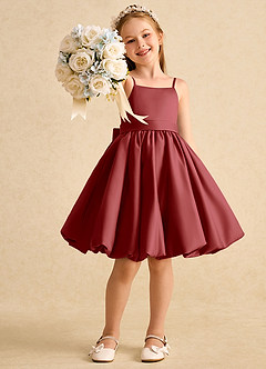 Azazie Davine Flower Girl Dresses Rust A-Line Spaghetti Strap Matte Satin Dress image7