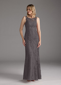 Azazie Whilhelmina Mother of the Bride Dresses Steel Grey Mermaid Lace Chiffon Dress image5