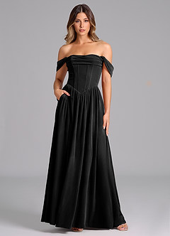 Azazie Hattie Bridesmaid Dresses Black A-Line Ruched Velvet Dress image1