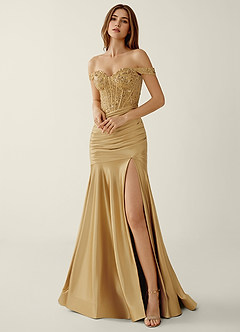 Briareny Yellow Lace Sequin Embroidery Stretch Satin Prom Dress image5