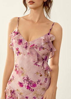 Rosabelle Mauve Floral Lace V-neck Open Back Mermaid Prom Dress image4