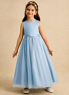Azazie Lior Flower Girl Dresses Powder Blue Ball-Gown Pleated Tulle Dress image4