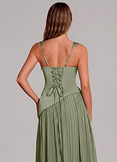 Azazie Stephanie Robes de demoiselle d'honneur Robe Trapèze en Satin extensible Plissé Pistache image2