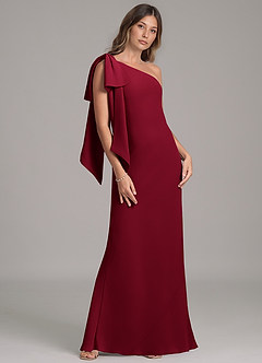 Azazie Capri Bridesmaid Dresses Burgundy A-Line One Shoulder Chiffon Dress image4