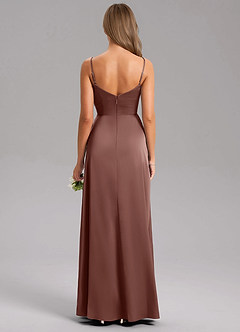 Azazie Azuree Bridesmaid Dresses Espresso A-Line Pleated Stretch Satin Dress image2