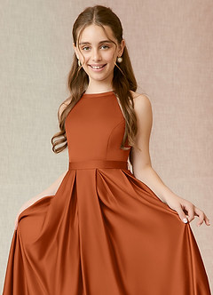 Azazie Arianthe Junior Burnt Orange A-Line with Pockets Matte Satin Dress image5
