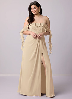 Barbie ♥ Azazie Bridesmaid Dresses Champagne A-Line Off the Shoulder Chiffon Convertible Dress image10