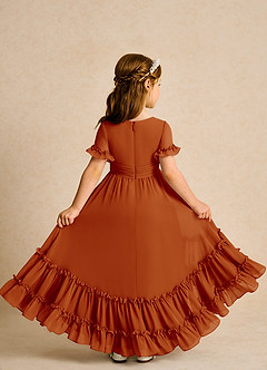 Azazie Kass Flower Girl Dresses Paprika A-Line Pleated Chiffon Dress image3