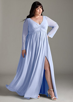Azazie Teton Robes de demoiselle d'honneur de maternité Robe Trapèze Manche longue Longueur ras du sol Mousseline de soie image11