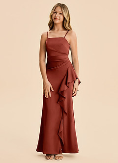 Azazie Lyla Junior Terracotta Mermaid Pleated Stretch Satin Dress image5