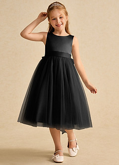 Azazie Winnie Abiti da Ragazza di Fiori Abito Principessa in Tulle Fiocco Nero image4