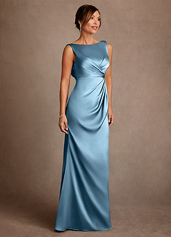 Azazie Baltimore 신부의 어머니 드레스 A라인 주름진 스트레치 새틴 플로어 길이 드레스 image4