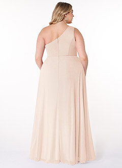 Azazie Brooke Bridesmaid Dresses Blushing Pink A-Line One Shoulder Mesh Dress image7