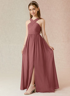 Azazie Jiya Junior Amethyst A-Line Pleated Chiffon Dress image1