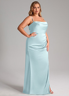 Azazie Leonis Bridesmaid Dresses Cloud Blue Mermaid Pleated Stretch Satin Convertible Dress image13