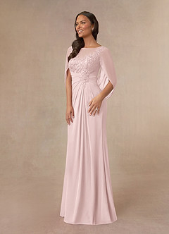 Azazie Hera Mother of the Bride Dresses Blushing Pink A-Line Lace Capelet Chiffon Dress image2