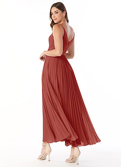 Azazie Raychelle Brautjungfernkleider A-Linie V-Hals Chiffon Kleid Terrakotta image5
