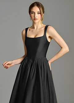 Azazie Verina Bridesmaid Dresses Black A-Line Pleated Stretch Satin Dress image2