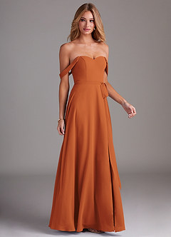 Azazie Aaron Bridesmaid Dresses Cinnamon A-Line Off the Shoulder Chiffon Convertible Dress image6