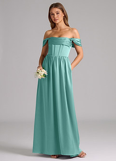 Azazie Hattie Robes de demoiselle d'honneur Robe Trapèze en Satin extensible Corset Aqua image5