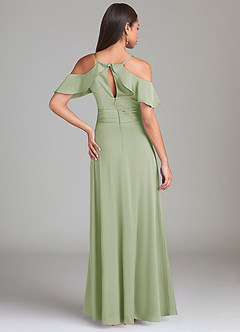 Azazie Dakota Robes de demoiselle d'honneur Robe Trapèze en Satin extensible Épaule décolletée Vert Sauge image2