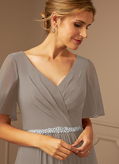 Azazie Tricia Mother of the Bride Dresses Taupe A-Line V-Neck Pleated Chiffon Dress image6