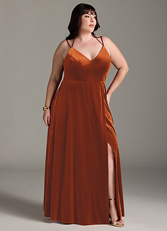 Azazie Sora Bridesmaid Dresses Burnt Orange A-Line Halter Bow Velvet Dress image11