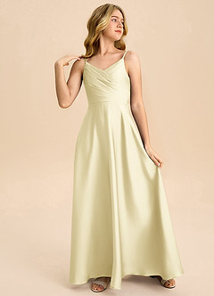 Azazie Bug Junior A-Linie Plissee Stretch-Satin Kleid Zitronensorbet image4