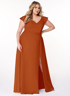 Azazie Claudine Bridesmaid Dresses Paprika A-Line Flutter Sleeve Chiffon Dress image10