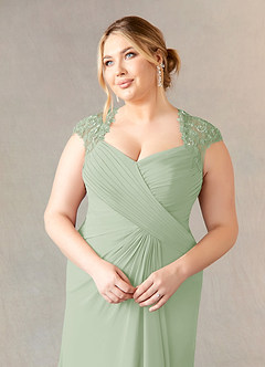 Azazie Birdie Mother of the Bride Dresses Dusty Sage A-Line Queen Anne Sequins Chiffon Dress image11
