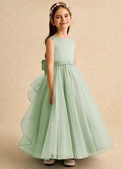 Azazie Lior Flower Girl Dresses Dusty Sage Ball-Gown Pleated Tulle Dress image3