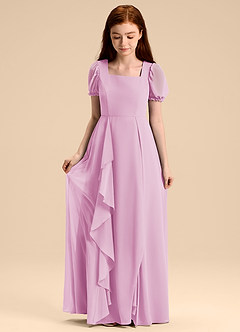 Azazie Priya Junior Vestido de Rosa Caramelo de Gasa de Corte en A con Blusón image5