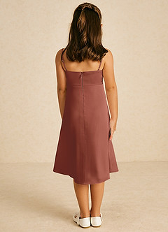 Azazie Zuzu Robe Demoiselle D'honneur Fillette Robe Trapèze en Satin extensible Bretelle Spaghetti Auburn image2