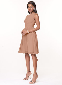 Azazie Katrina Bridesmaid Dresses Champagne Rose A-Line One Shoulder Chiffon Dress image3
