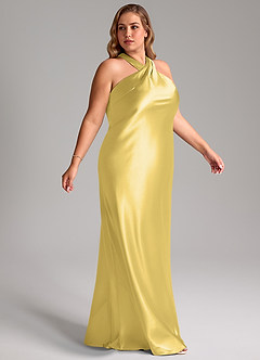 Azazie Doretta Brautjungfernkleider Meerjungfrau-Linie Schleifen Metallischer Satin Kleid Kanarienvogel image10