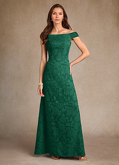 Azazie Moore Mother of the Bride Dresses Emerald A-Line Boatneck Floral Burnout Dress image1