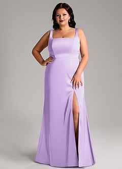 Azazie Frostine Vestidos de damas de honor Vestido de Lila de Satén Elástico de Corte en A con Lazo image12
