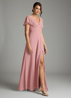 Azazie Kimber Vestidos de damas de honor Vestido de Rosa Polvorienta de Gasa de Corte en A con Manga volante image6