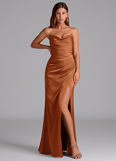 Azazie Claudelle Vestidos de madrinha de casamento Vestido Cobre de Cetim elástico de sereia com Sem alças image5