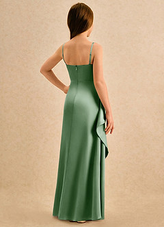 Azazie Cannoli Girls Formal Robe Demoiselle D'honneur Fillette Robe Trapèze en Mat Satiné Plissée Matcha image2