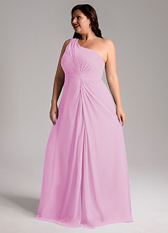 Azazie Brooke Bridesmaid Dresses Candy Pink A-Line One Shoulder Chiffon Dress image12