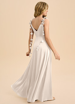 Azazie Gumdrop Junior Robe Empire en Satin extensible Plissé Albâtre Blanc image1