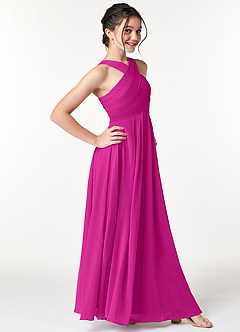 Azazie Kaleigh Junior Fuchsia A-Line Pleated Chiffon Dress image3