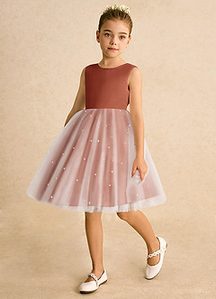 Azazie Esme Flower Girl Dresses Auburn Ball-Gown Bow Tulle Dress image5