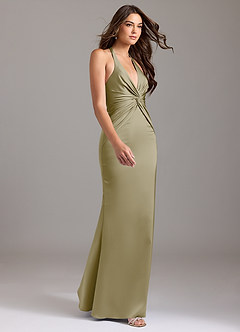 Azazie Valerie Bridesmaid Dresses Moss Green Mermaid Pleated Stretch Satin Dress image4