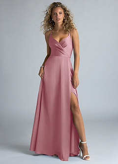 Azazie Davis Bridesmaid Dresses Vintage Mauve A-Line Pleated Stretch Satin Dress image2