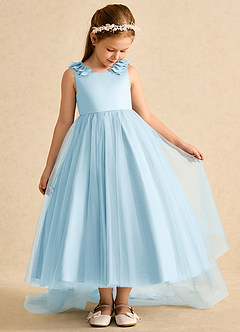 Azazie Lorita Blumenmädchenkleider A-Linie Mit Perlen Tüll Kleid Himmelblau image5